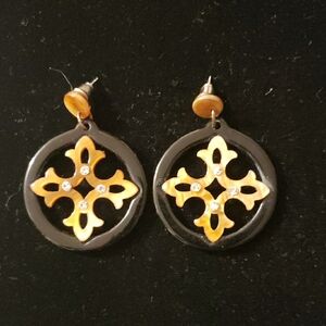 Chic Gold and Black Earrings with Crystal Accents